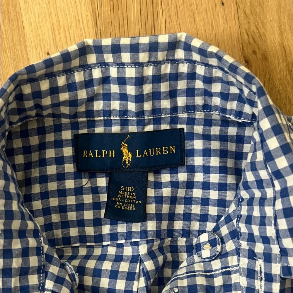 Ralph Lauren boys Blue Gingham Short-Sleeve Button-Down Shirt